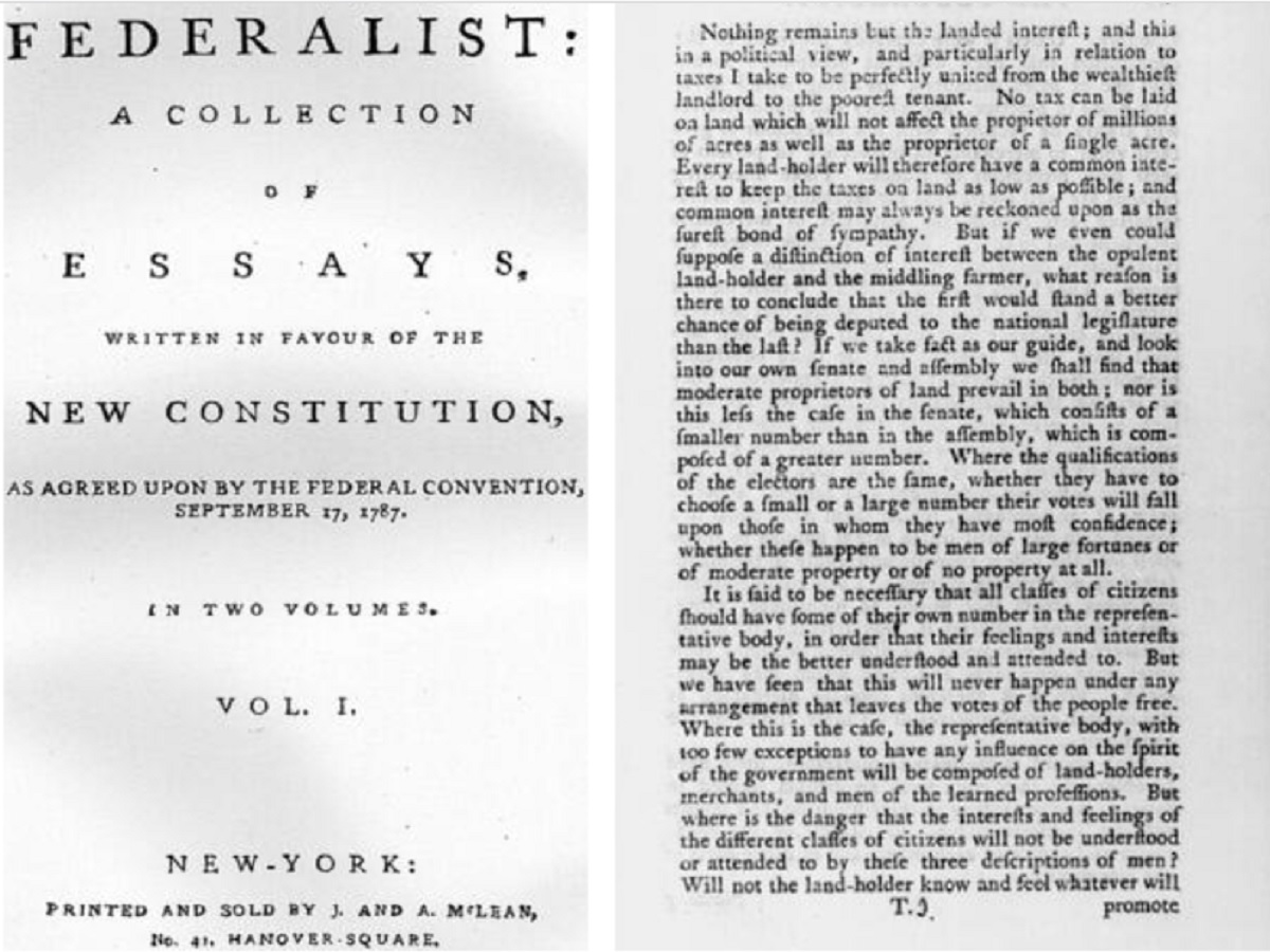 El federalista, escrito en favor de la Constitución de EEUU