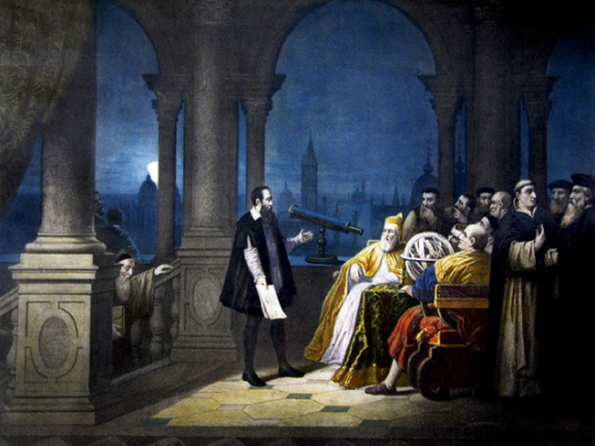Galileo mostrando su telescopio