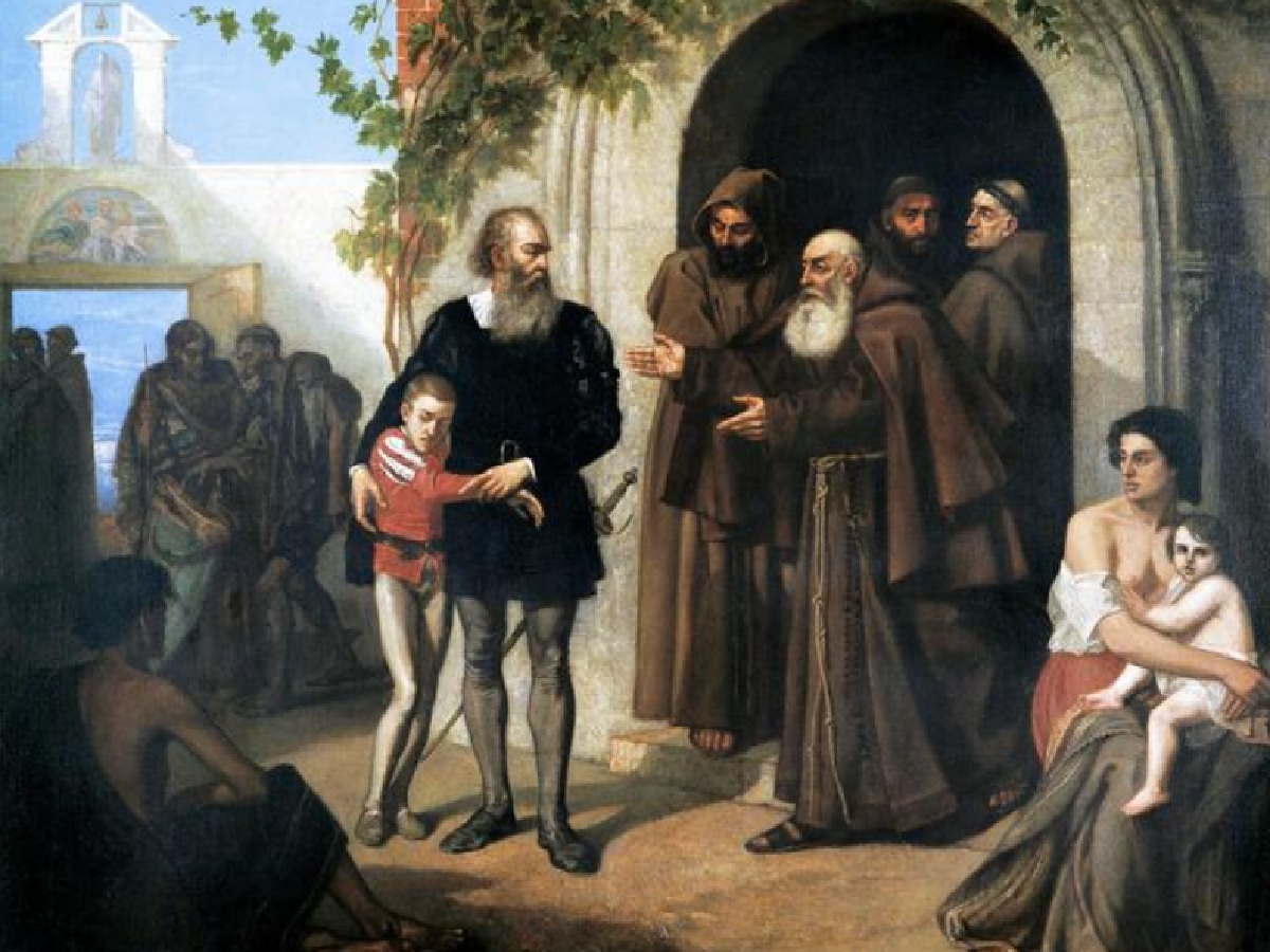 Colón y su hijo en el convento de La Rábida