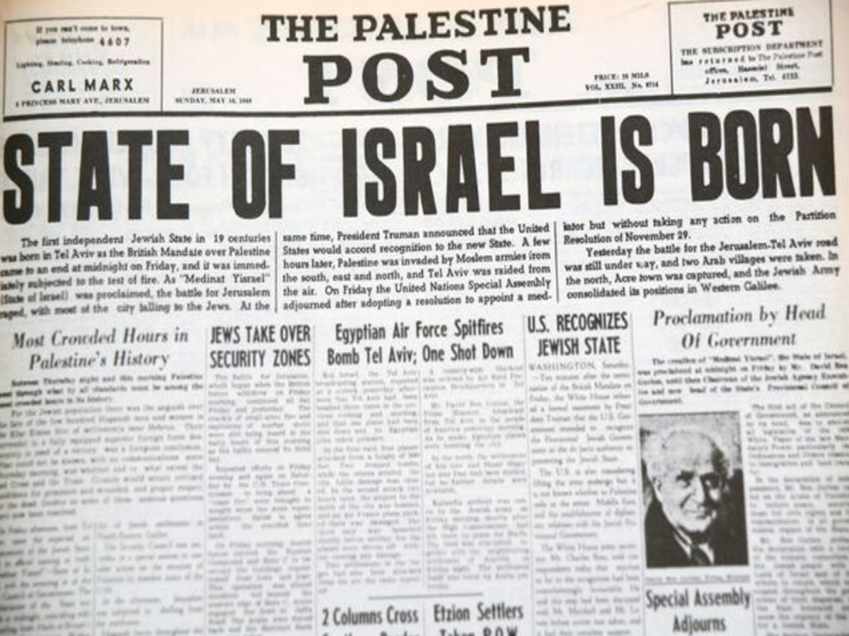 Noticia sobre el nacimiento del Estado de Israel