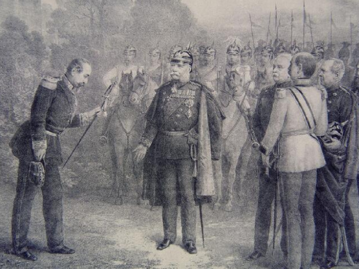 Napoleón III entregando la espada al rey de Prusia. Ilustración
